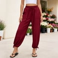 thumbnail image 5 of Bosfbaoi Pants for Women Regular Flat Front Jogger Pants Drawstring Waist Wide Leg Womens Pants with Adjustable Ankle Ties Outdoor Activity Trousers, 5 of 7