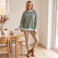 thumbnail image 6 of Striped Mock Neck Sweatshirt For Women Oversized Pullover Tops 2026 Long Sleeve Sweatshirts Soft Ribbed Trim Knit Material Casual Fall Winter Fashion Clothes Vacation, 6 of 6