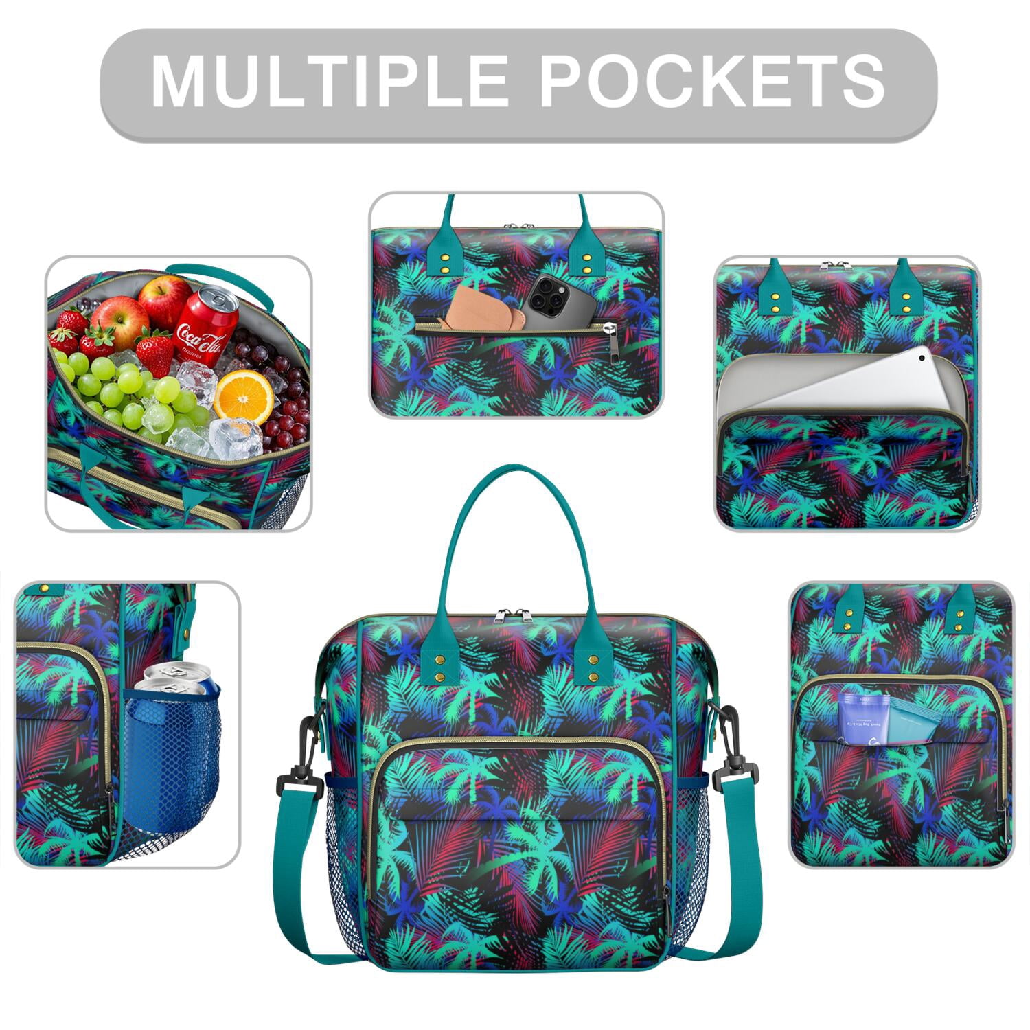 Hawaii Palm Tree Insulated Lunch Bag - Leakproof & Waterproof Thermal Tote for Outdoor, Gym, or Work, Boho Style Cooler with Multi-Pockets
