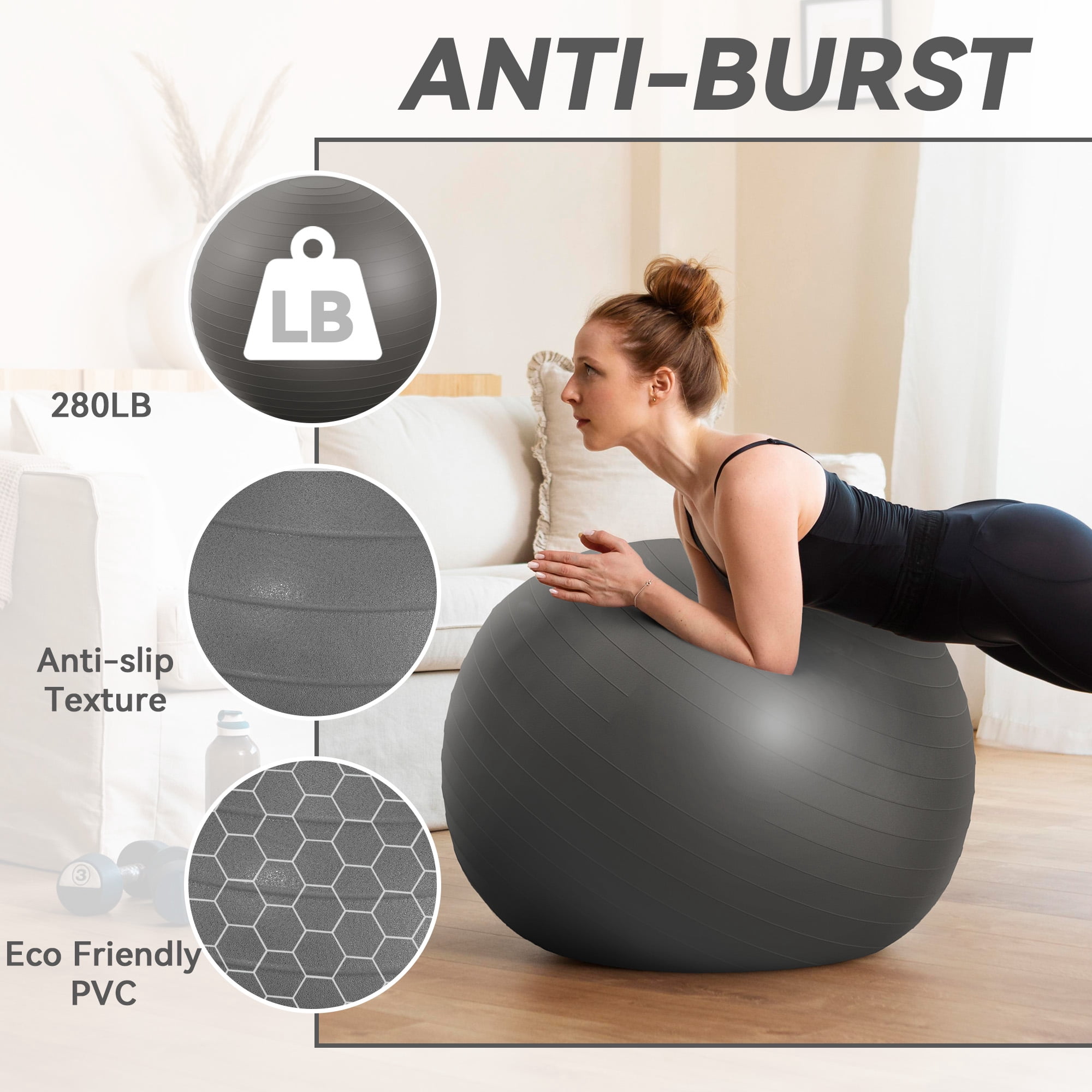 FlexWave 85cm Anti-Burst Yoga Ball with Textured Stripes, Exercise Stability Ball for Fitness, Pregnancy & Physical Therapy, 4 Colors Available