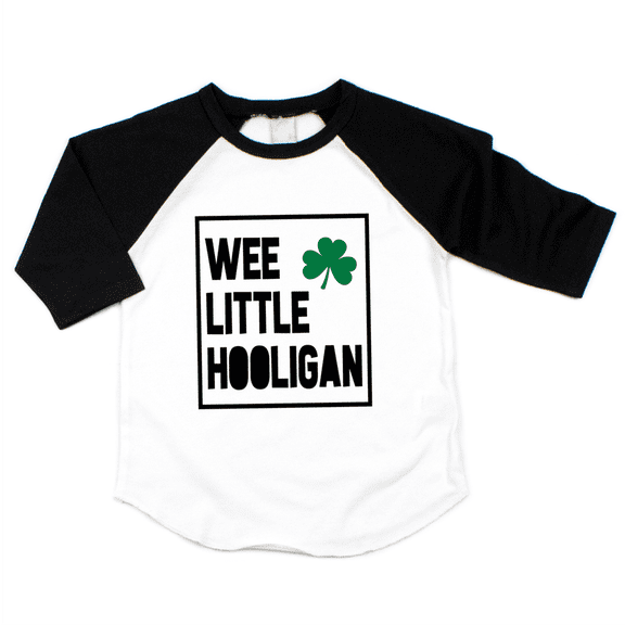 Bump and Beyond Designs Boys St. Patrick's Day Shirt, Wee Little Hooligan (Black, 6-8)