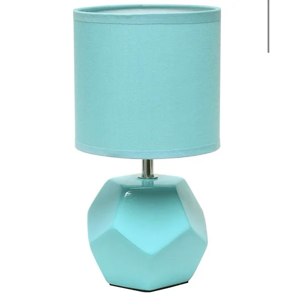 Simple Designs Round Prism Mini Table Lamp With Matching Fabric Shade Blue