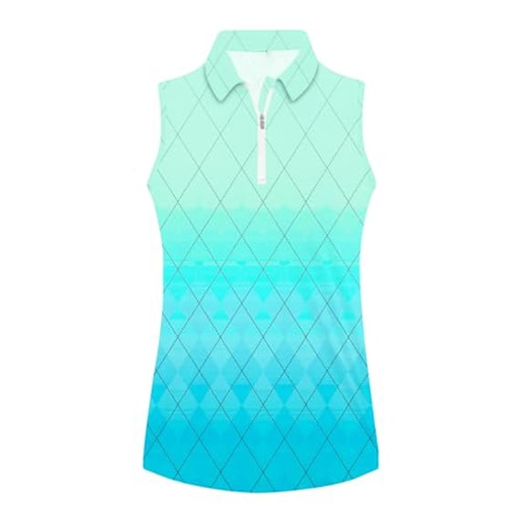 DHFJKG Women's Sleeveless Tank Top Quarter Zip Collared Gradient Print Summer Comfortable Blouse Trendy Tops