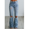 thumbnail image 6 of Thea Flying Monkey Women's High Rise Flare Jeans, Distressed 90s Fit, Medium Wash, 6 of 8