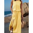 thumbnail image 5 of Jaimenalin Women'S Crew Neck Sleeveless Elastic Waist Slit Maxi Dress Yellow M, 5 of 6