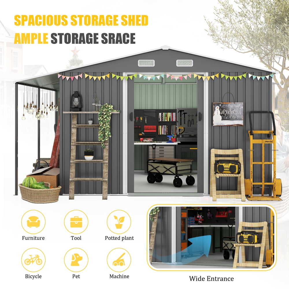 10x12 FT Dual-Zone Metal Storage Shed, Features Lockable Tool Storage & Firewood Bay for Organized, Secure Backyard Utility