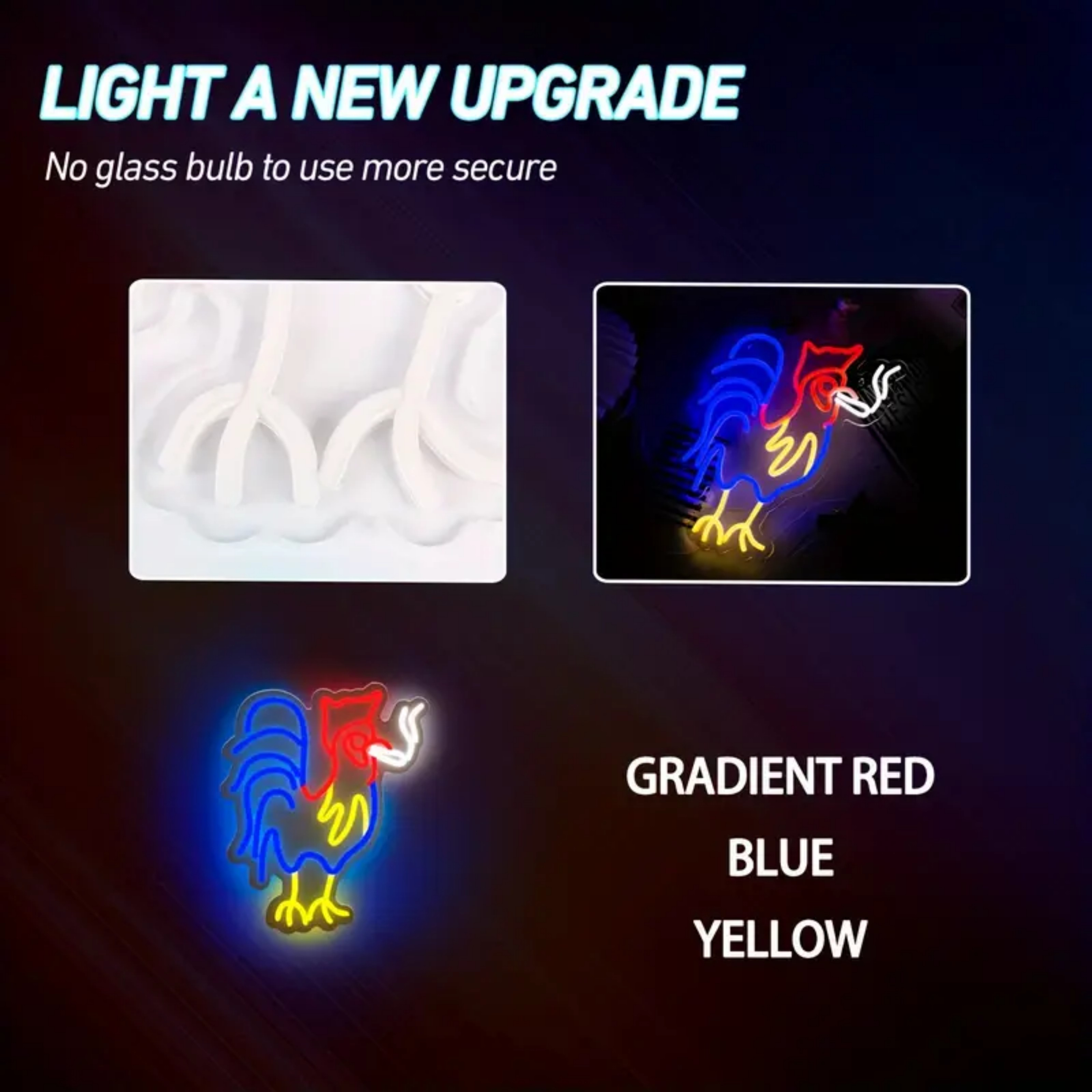 UPONRAY Cool Rooster Neon Signs, 12.6"*16" Dimmable & USB-Powered LED Neon Light, Stylish Wall Decor for Bedroom, Party, Game Room, Man Cave, Bar