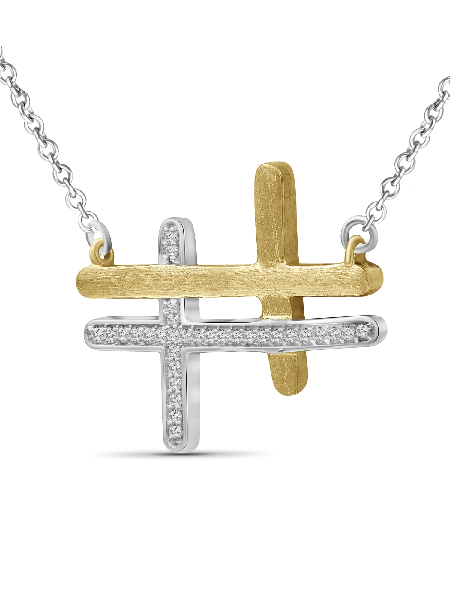 JewelersClub Two Tone Sterling Silver Accent Diamond Cross Pendant Necklace for Women White Diamonds + 18” Rope Chain Included JewelersClub Two Tone Sterling Silver