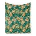 thumbnail image 1 of Ethnic Soft Flannel Fleece Throw Blanket, Paisley Leaves with Folkloric Features Floral Pattern, Cozy Plush for Indoor and Outdoor Use, 60" x 80", Apricot Hunter Green, by Ambesonne, 1 of 6