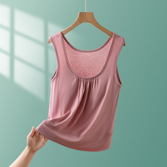 Jjayotai Tank Top with Built In Bra for Women, Womens Tank Tops with Built in Bra, Front Pleated Yoga Workout Sleeveless Shirts, Summer Loose Fit Camisole Top Pink^ XXL