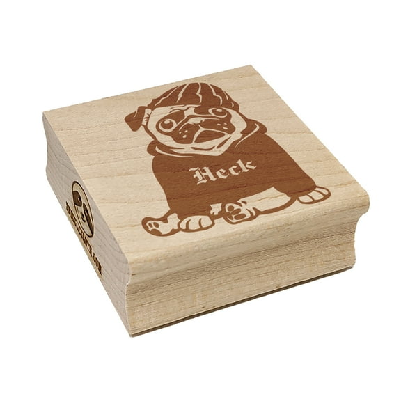 Heck Pug in Hoodie and Beanie Square Rubber Stamp Stamping Scrapbooking Crafting - Small 1.25in