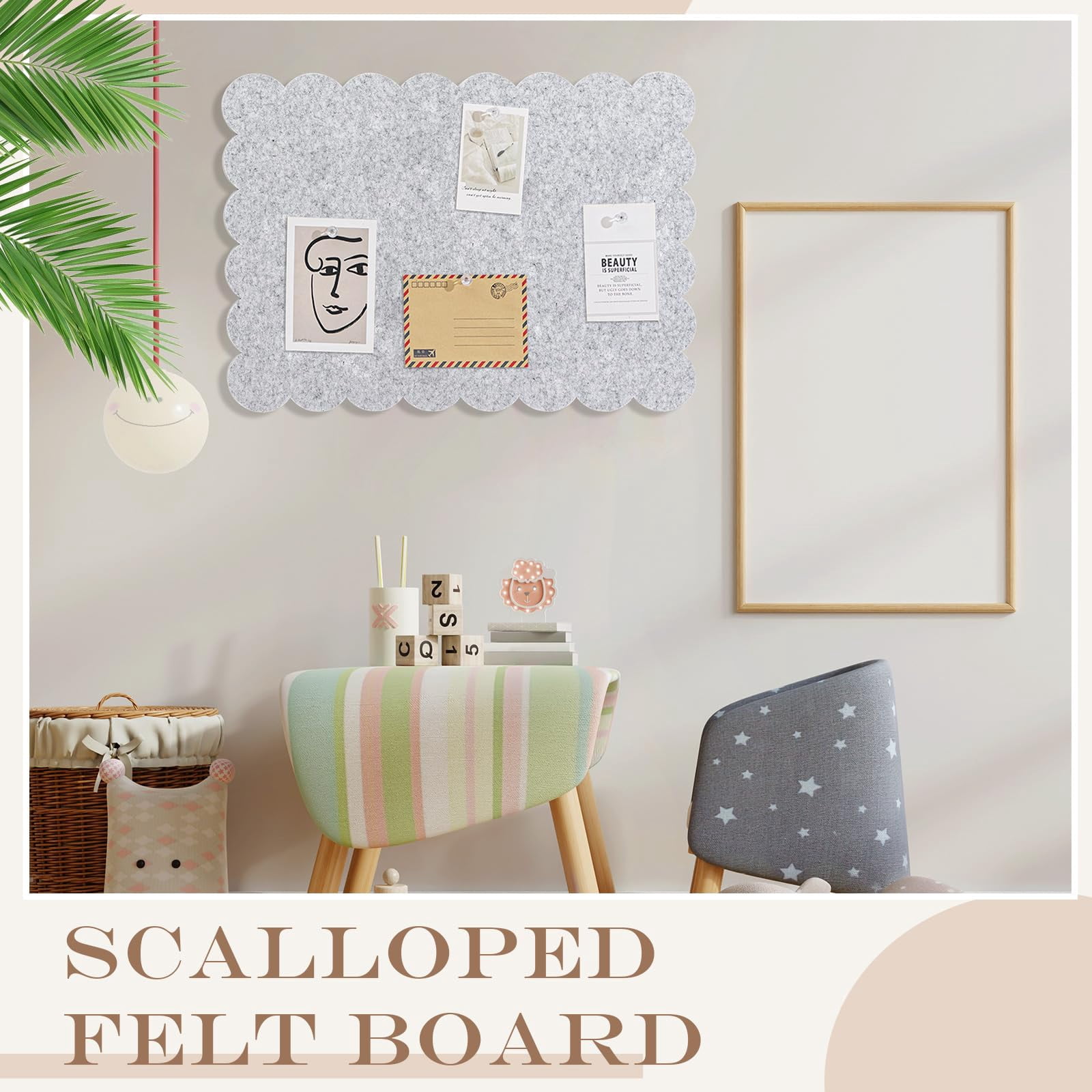 Scalloped Felt Bulletin Board Foldable Pin Cork Alternative For Wall  3' X 2' Trifold Picture Vision Self Adhesive Decorative(light Gray 18 * 24 Inch)