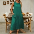 thumbnail image 1 of Vestido de Algodón con Bolsillos Color Sólido Algodón Suéter de Lino sin Mangas Falda Larga, Cuello Redondo Bolsillo Vestido Suelto Casual para las Mujeres, 1 of 7