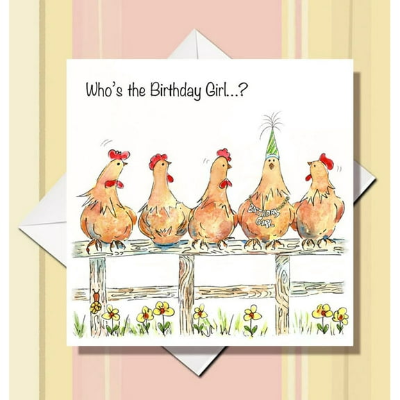 Funny Birthday Card - Whimsical Chickens with "Birthday Girl" Design - Blank Inside for Personal Messages - Perfect for Birthday Celebrations
