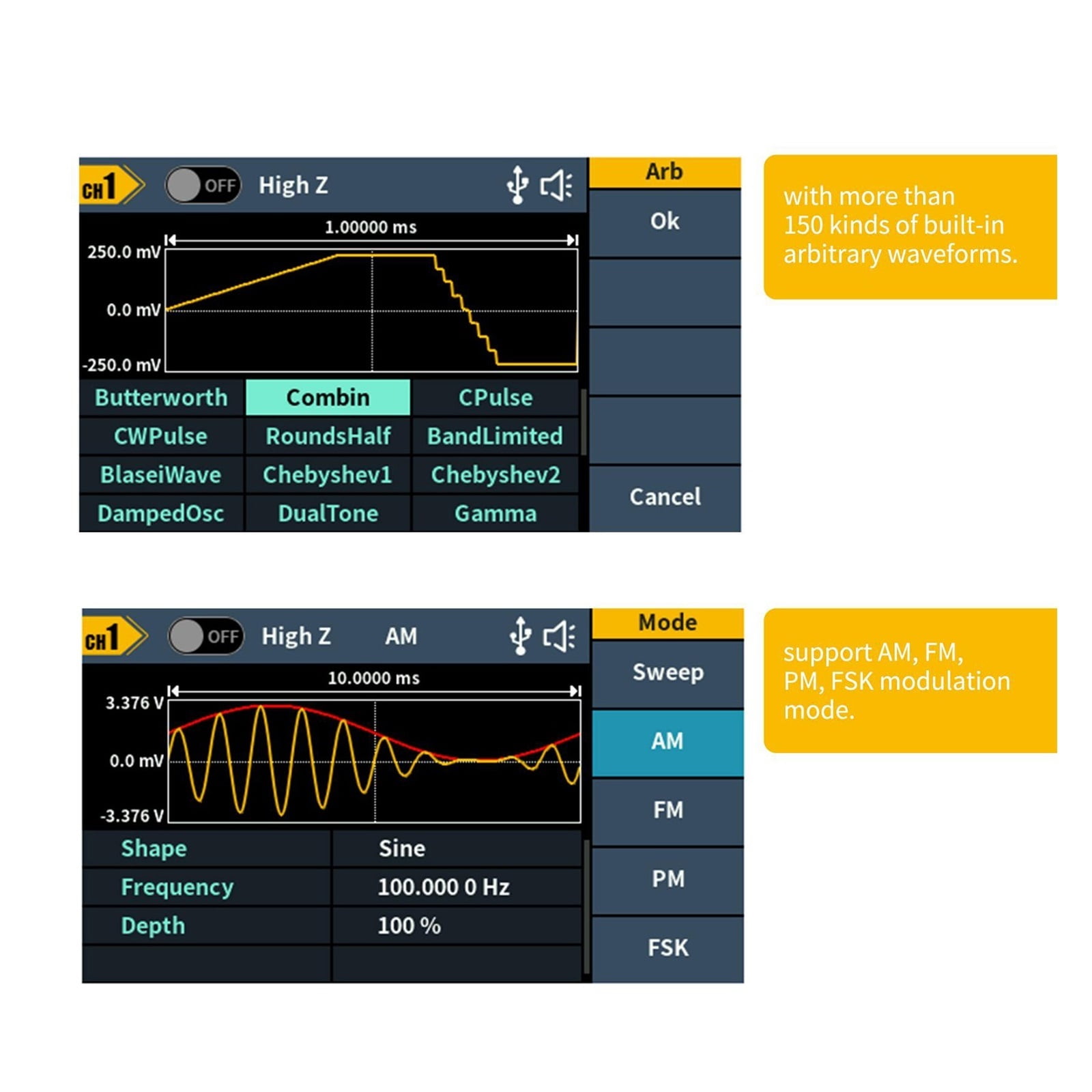 300MSa/s Arbitrary Waveform Generator 35MHz / 70Mhz Dual Channels Digital Oscilloscope ,Professional Designed