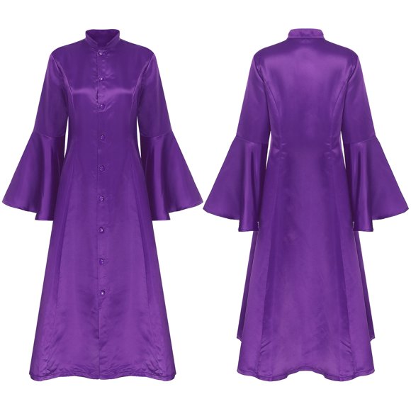 TiaoBug Women Church Clergy Dress Flared Sleeves Elegant Dress Clergy Maxi Dress Church Pastor Robes Purple M