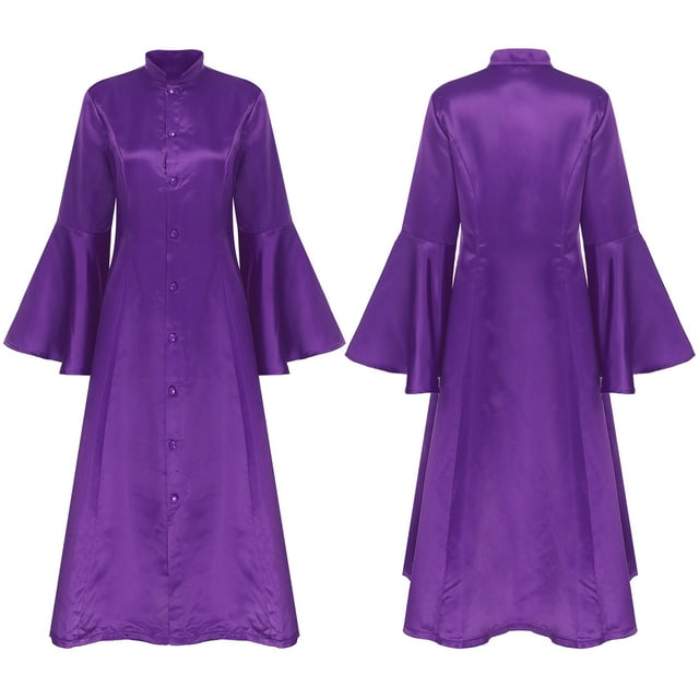 TiaoBug Robe pour Femmes d'Église et de Clergé à Manches Évasées Robe Élégante Robe Maxi de Clergé Robes de Pasteur d'Église Violet m