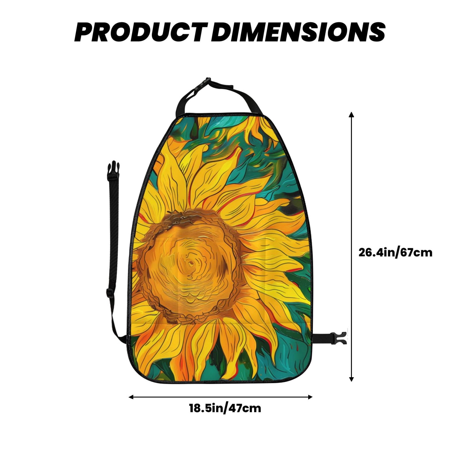 Kdxio Vibrant Sunflower Painting Print 2 Pack Car Kick Mat Seat Cover Back Protector Mat with Pockets for Organizer Backseat Protector and Storage Anti Kick Pad for Vehicles