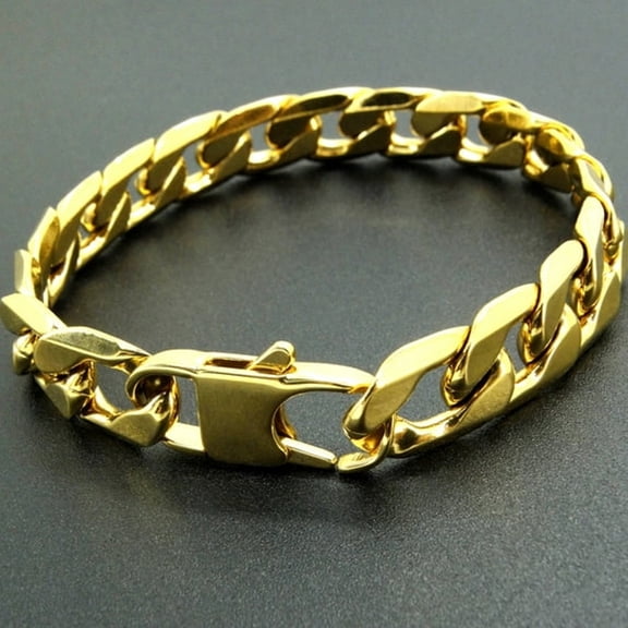 DESIGNICE Men Bracelet 18K Gold Plated Stainless Steel Curb Chain 12Mm Cuban Link Punk Style Stainless Steel Bracelets for Men 8"