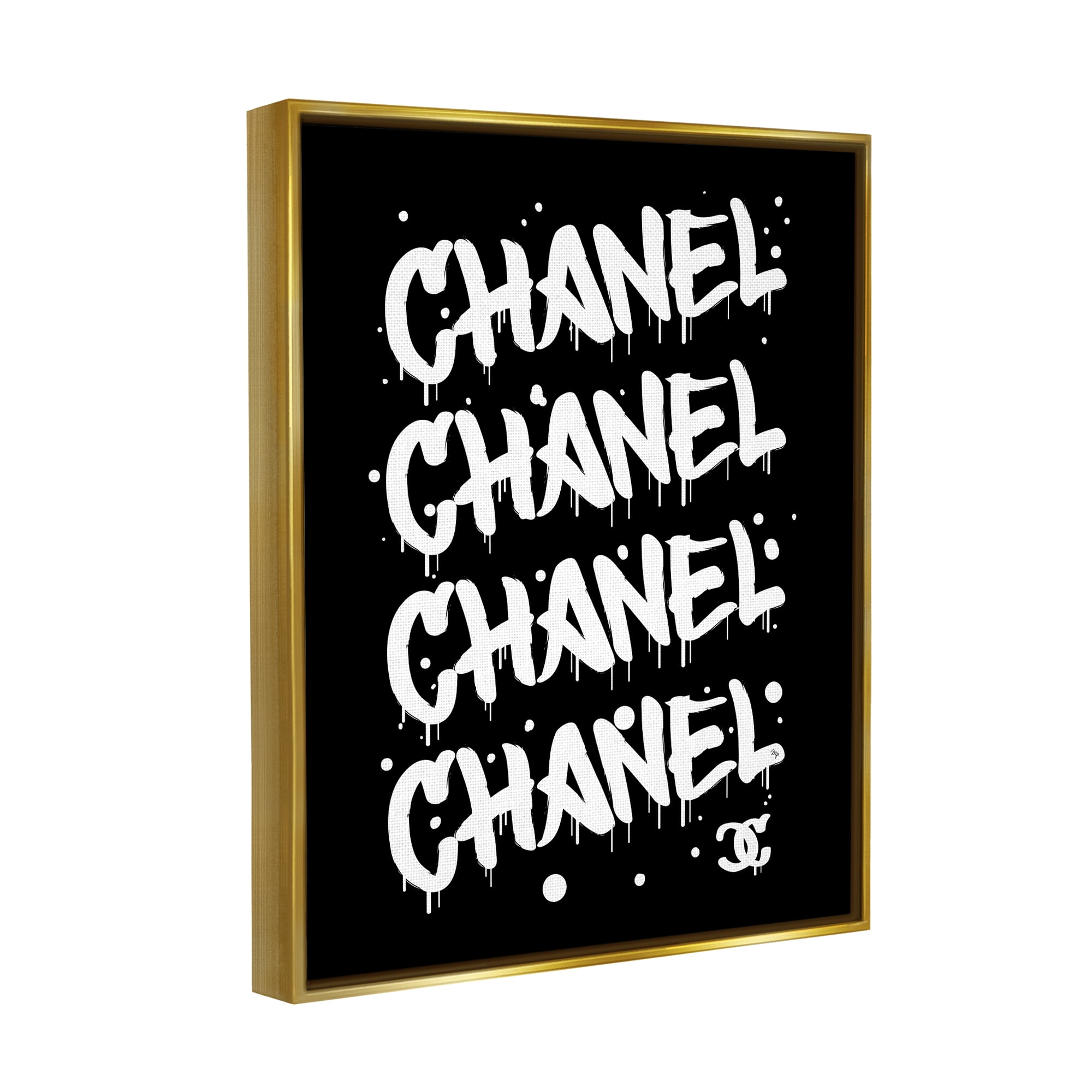 Stupell Industries Black & White Glam Graffiti Typography Painting Gold Floater Framed Art Print Wall Art, 17 x 21