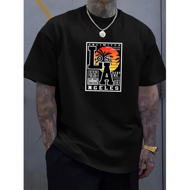 Imprescindible de verano: Camiseta informal con estampado de letras para hombre - Poliéster transpirable, cuello redondo, manga corta para adultos, hombres, mujeres, adolescentes, jóvenes