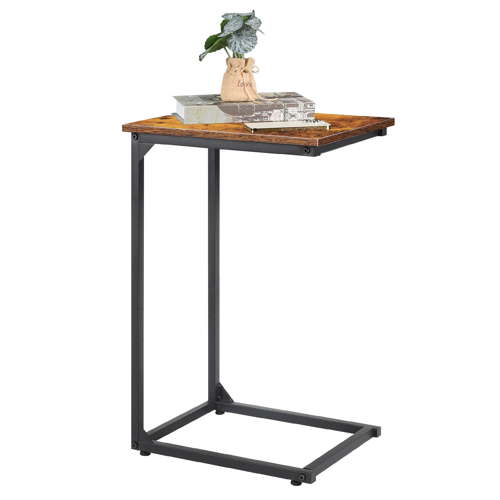 Tall C‑Shaped Side Table, 27.5 Inch Easy‑Assembly C Table for Sofa and Bedside, Single Pack Brown