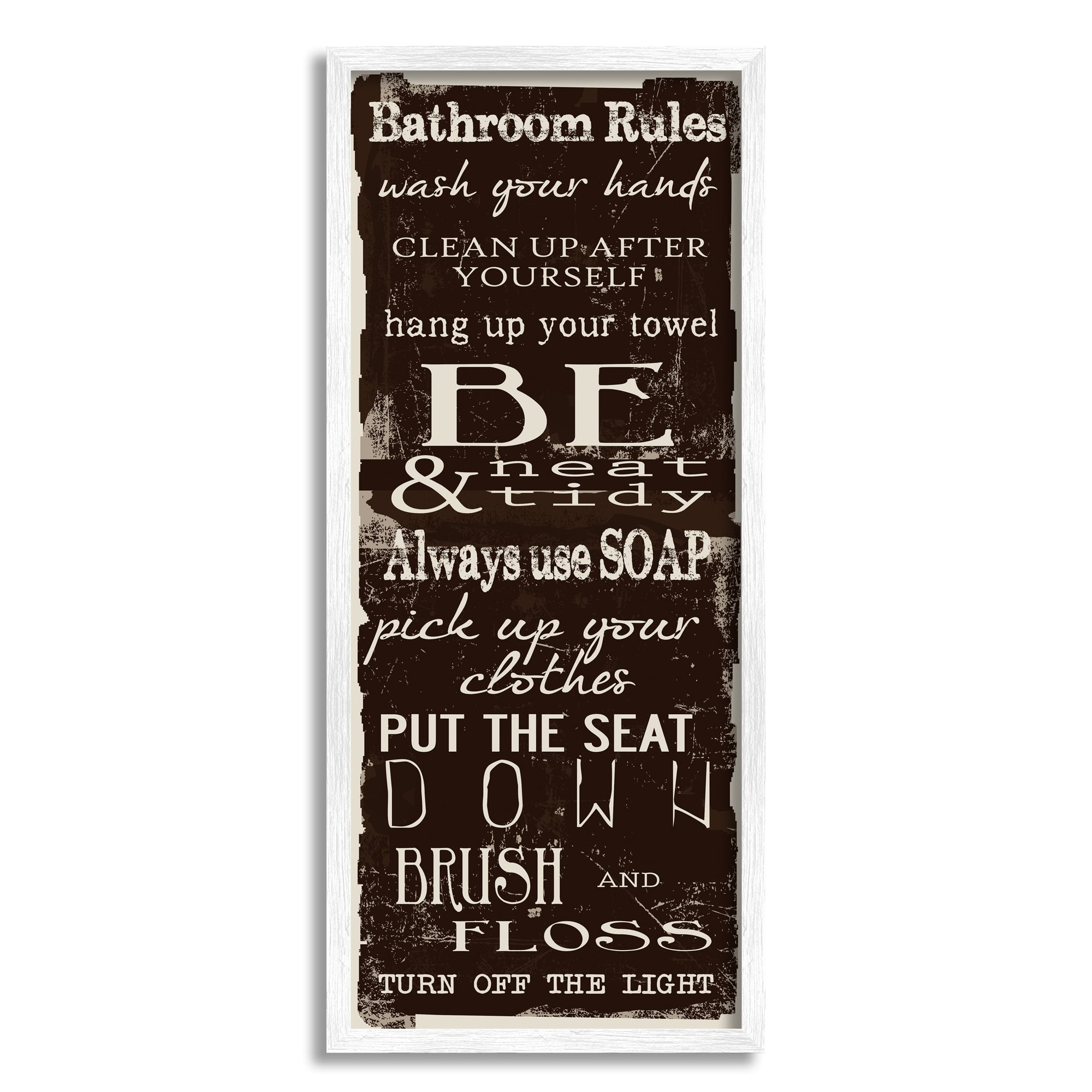 Stupell Industries Bathroom Rules Chocolate White, 10 x 24,Design by Taylor Greene