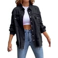 thumbnail image 2 of Women's Basic Button Down Stretch Fitted Long Sleeves Denim Jean Jacket, 2 of 6