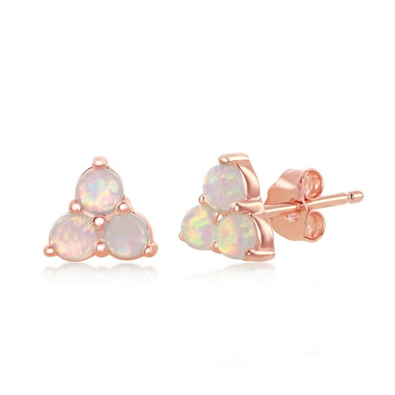 TheJewelryHut Designer Sterling Silver Triple White Opal Cluster Stud Earrings - Rose Gold Plated