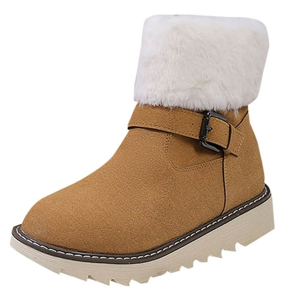 Xfvqtps Womens Ankle Boots Buckle Side Zipper Winter Shoes Height Enhancing Warm Snow Boots Comfortable Fashion Footwear Brown