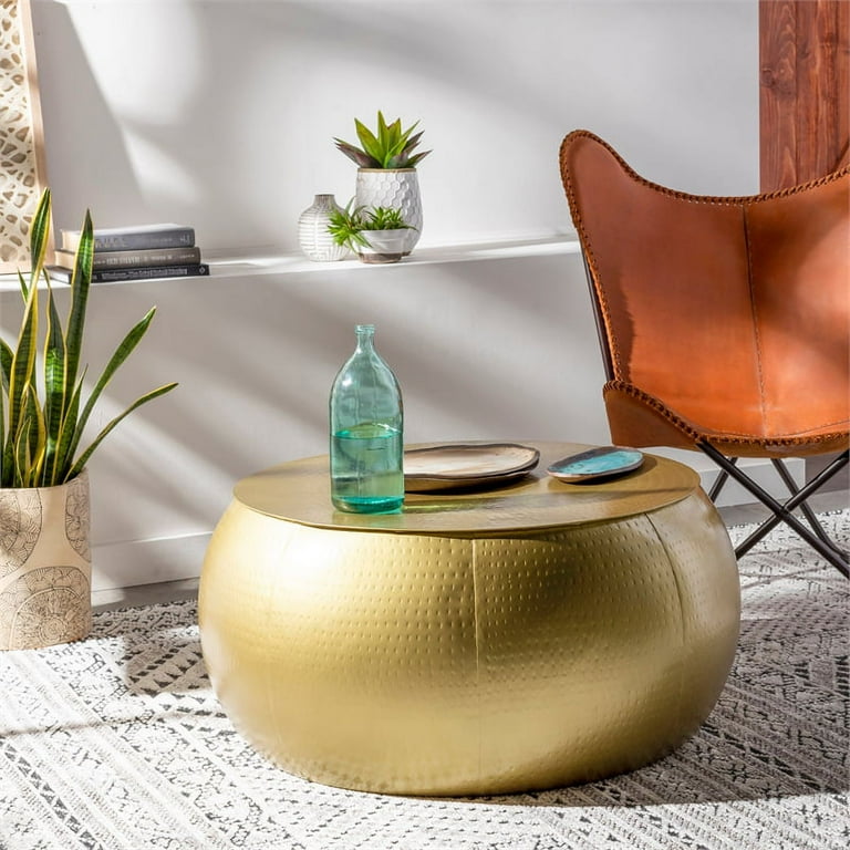 Round gold hammered metal cala coffee table deals