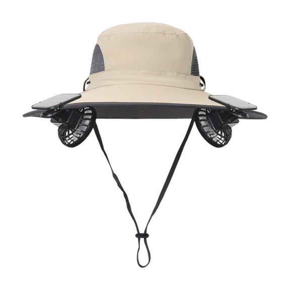 Hat with Fans Solar Power, Outdoor Cooling Solar Powered Fan Hat Men Women, for Outdoor Travel Camping Soccer Events Khaki