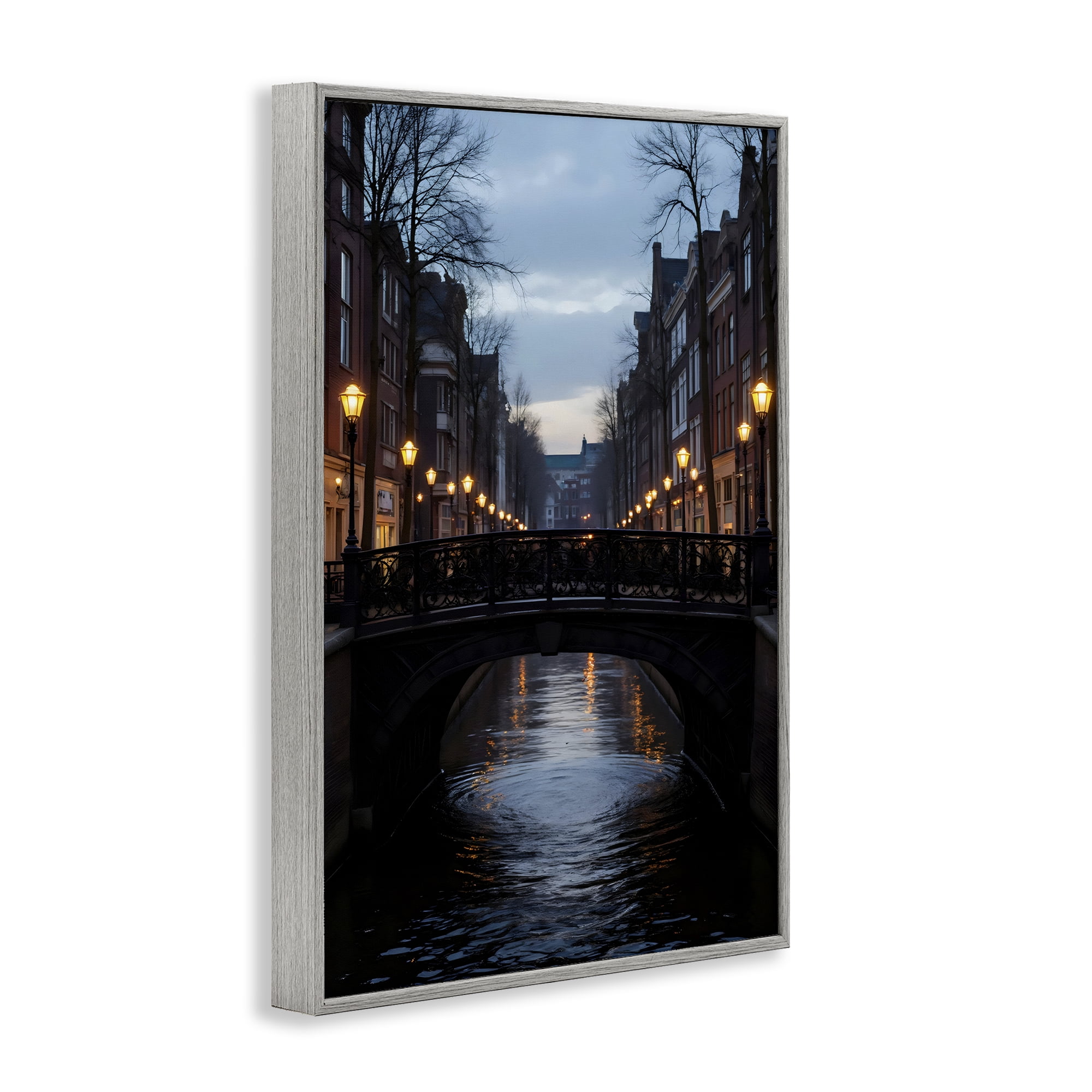 Stupell Industries Lantern Light over Quiet Canal Gray Framed Giclee Art, design by Creative Studio