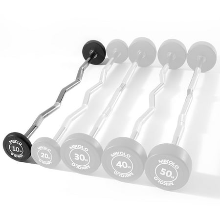 Mikolo Rubber Coated Fixed Weight EZ Curl Barbell, Pre-Loaded Weights EZ Curl Solid Steel Barbells, Weighted Bar for Weightlifting Exercise (10LBS)