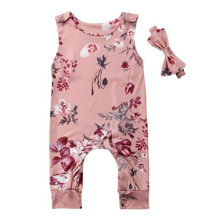 Garden Sleeveless - Styles I Love Infant Baby Girl Garden Floral Sleeveless Pink Romper with Headband 2pcs Casual Summer Outfit (80/6-12 Months)