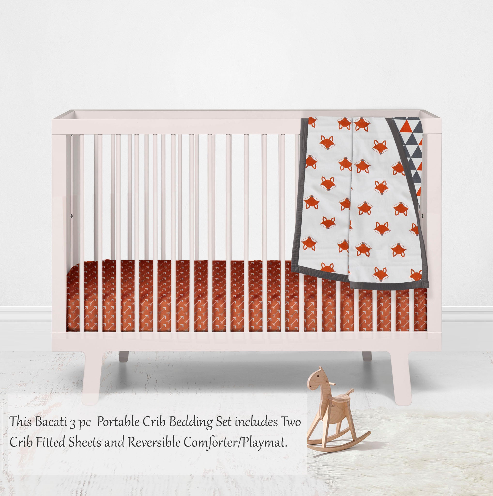 Bacati - Playful Fox Orange/Grey Mini Crib Bedding Set