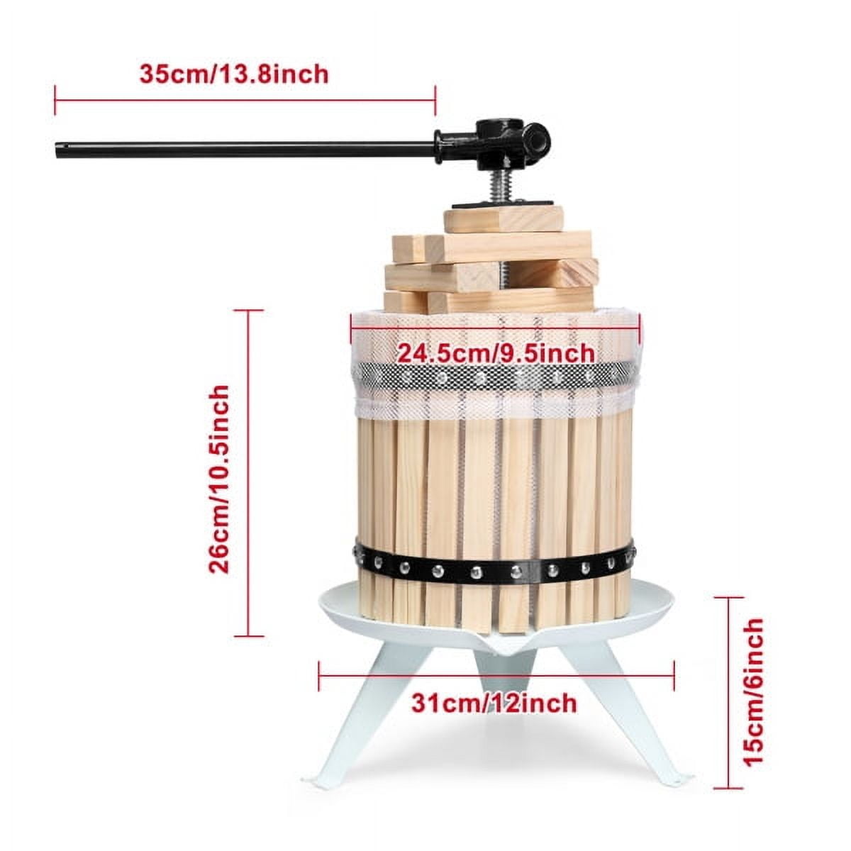 3.17 Gallon Fruit Wine Press, Solid Wood Basket Wine Making Press with 6 Blocks, 12 Liter Cider Apple Grape Crusher Manual Juice Maker for Kitchen Home Outdoor, Black