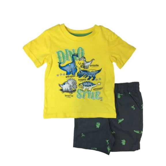 Infant Boys Dino Style Baby Outfit Yellow Dinosaur Shirt & Gray Shorts Set 18m