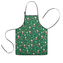 Green Christmas Santa and Icon Pattern Kids Aprons for Girls and Boys,Adjustable Neck Strap Toddler Aprons for Kids Cooking Baking