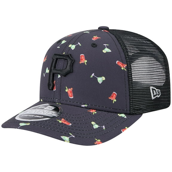Men's New Era Navy Pittsburgh Pirates Adventure Drinks Pattern 9SEVENTY Stretch-Snap Hat