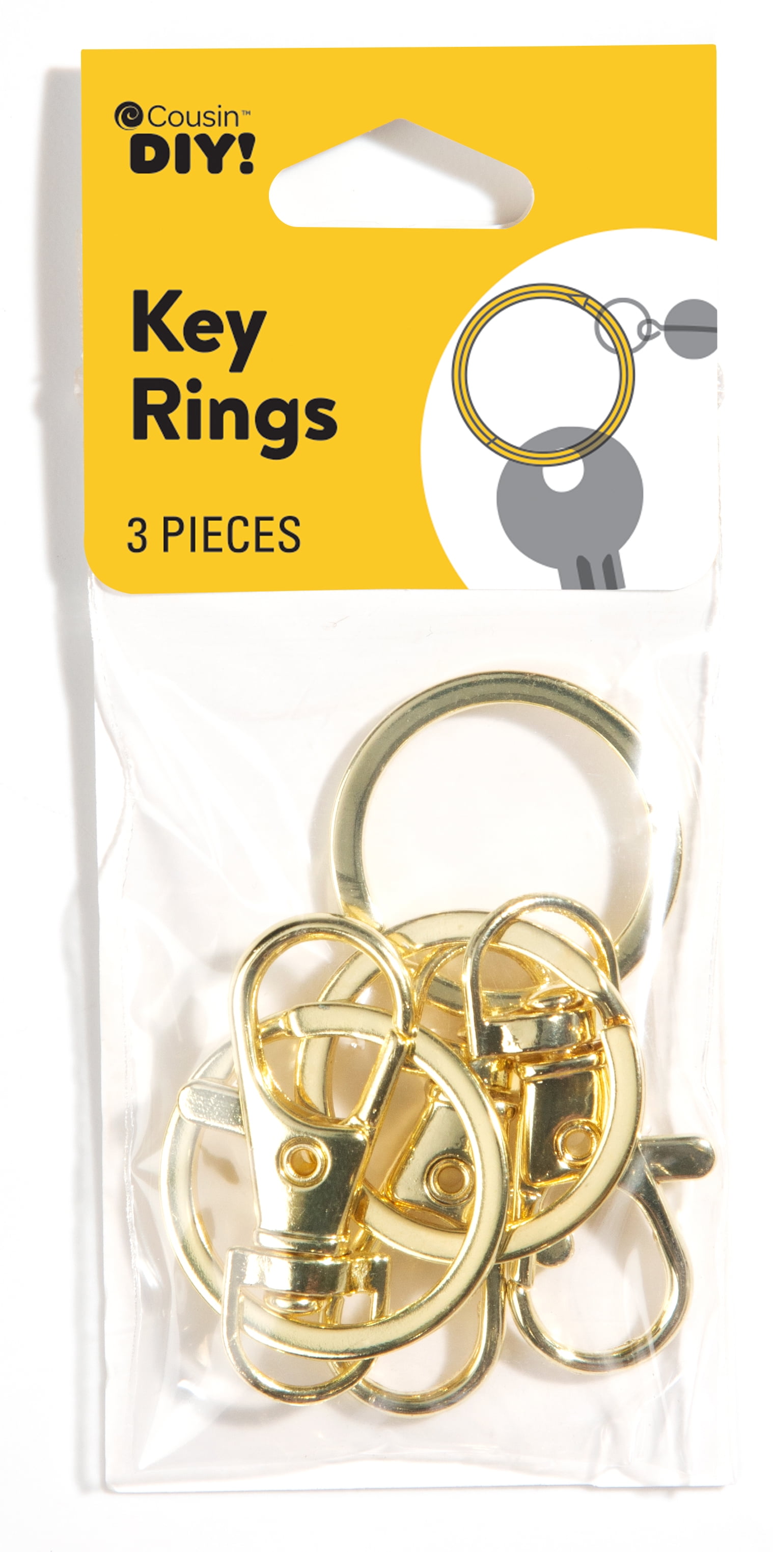 Cousin DIY 3-Pack Gold Metal Key Rings, 54mm Keychain Rings for Lanyards & Craft Supplies