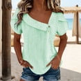 thumbnail image 5 of Ayolanni Striped Basic Tees for Women Casual V-Neck Outdoor Short Sleeve Blouse Puff Fitted Button Down Tunic Shirts Summer Tops for Women Green XL, 5 of 5