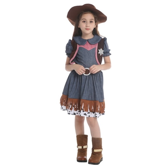 MEZZALL Girls Western Outfit Sets Dress With Vest And Hat For Play Pretend Party Birthday Party Clothing Sets Kids Celebration