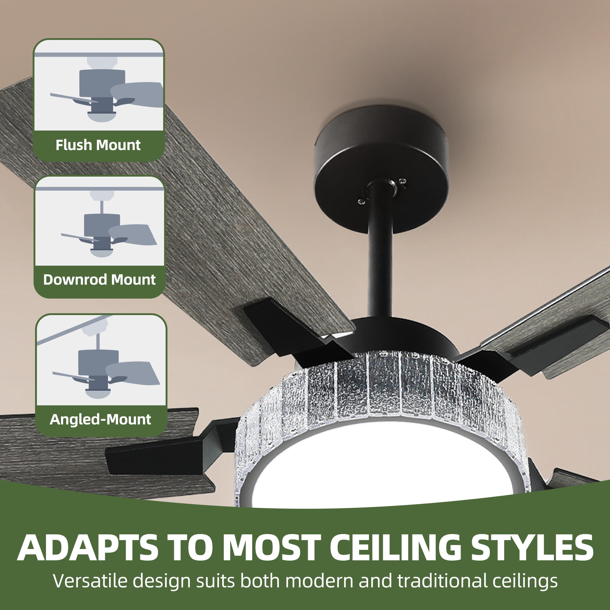 Uforic Farmhouse Ceiling Fans with Lights and Remote & App, 52 Inch Indoor Chandelier Black Ceiling Fan with Light & Compatible with Alexa