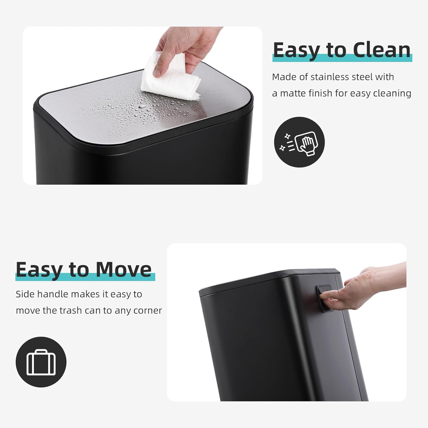 Soonbuy Slim Bathroom Trash Can, 5.3 Gal/20L Stainless Steel Waste Bins, Soft-Close Lid, Step-on Garbage Bin, Narrow Recycle Bins for Kitchen, Office, Bathroom, Black (with Removable Inner Bucket)