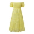 thumbnail image 4 of Vestido corto de mujer con hombros descubiertos y mangas abullonadas, corte A, bajo con volantes, tejido de poliéster, tallas S-XXL, perfecto para fiestas de verano y vacaciones., 4 of 5