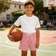 thumbnail image 6 of BLTIBY Girls Boys Athletic Shorts Casual Elastic Waist Drawstring Kids Summer Loose Versatile Workout Running Shorts with Pockets Watermelon Red 7-8Years, 6 of 8
