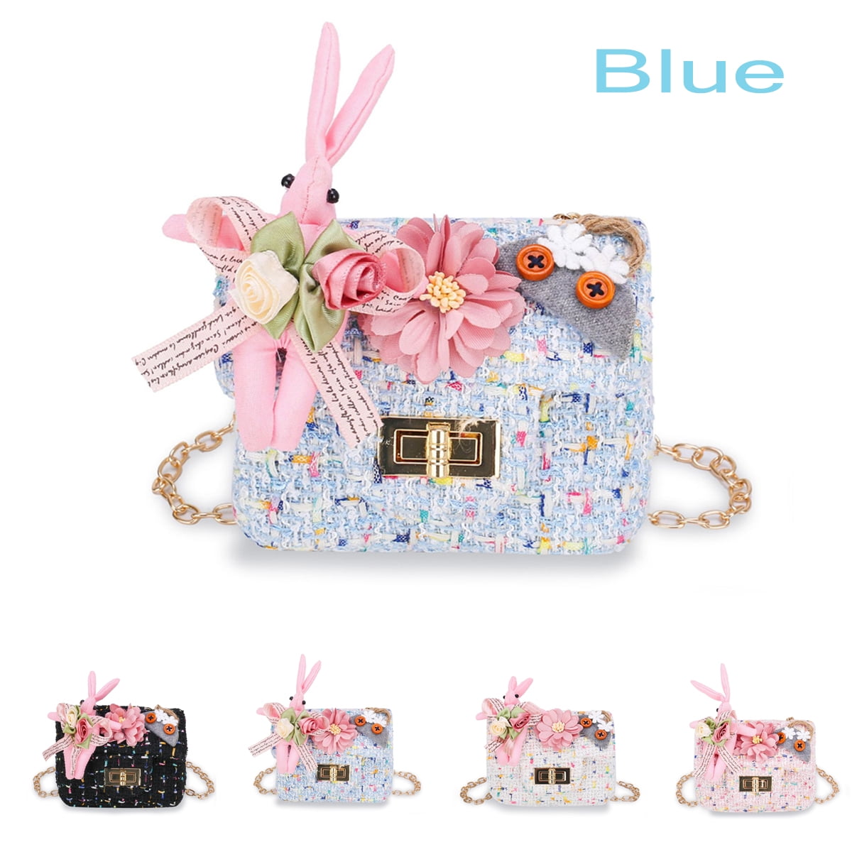 Little Girls Handbags Rabbit Mini- Shoulder Bag with Mini Flap Bag Wallet  Bag Crossbody Bag for Girls Kids Toddler Age 2-5 Years Old-Blue