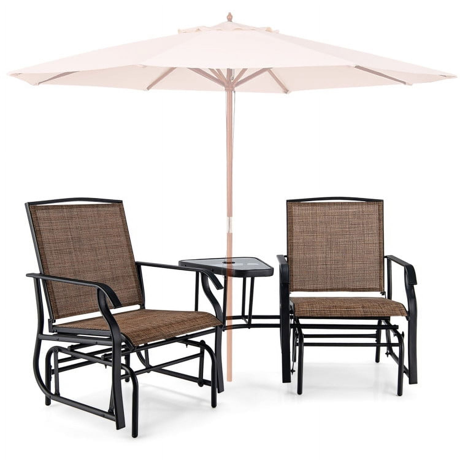 Aimee Lii Patio Conversation Sets, Double Swing Glider Rocker Chair Set with Glass Table, Brown
