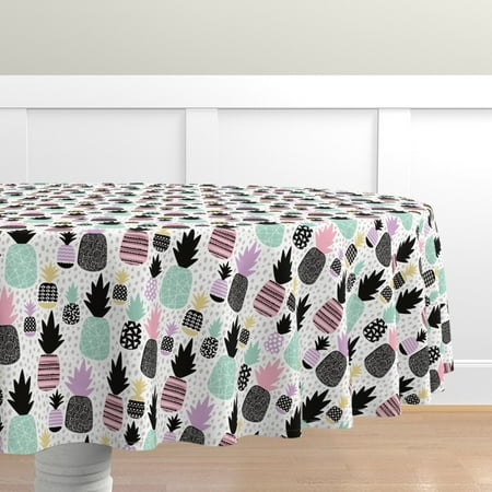 

Cotton Sateen Tablecloth 90 Round - Pastel Tropical Hawaiian Summer Sweet Kawaii Pineapple Fruit Girls Large Pineapples Hawaii Beach Geo Print Custom Table Linens by Spoonflower